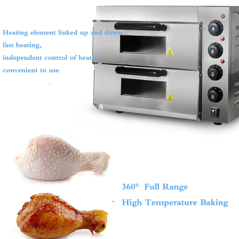 Коммерческая двухслойная печь для пиццы, машина для выпечки хлеба большой емкости, двухслойный двойной противень с печью с таймером
