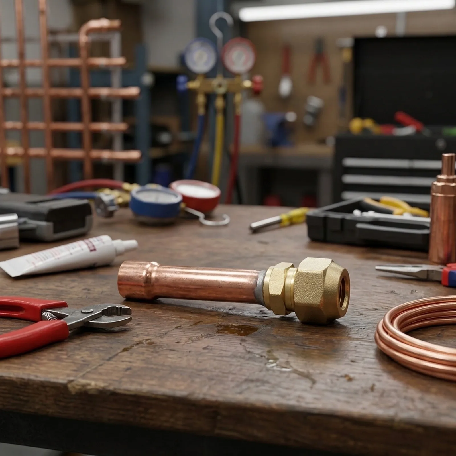 58 inch brass for flare connectors 2PCS pipe fittings with threaded nuts for HVAC and refrigeration copper tube system