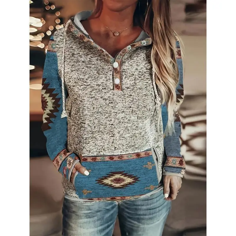 Women's Western Ethnic Style Printed Casual Hooded Sweater Other Style JD1732014017248793195 Summer Seasonal Online Exclusive