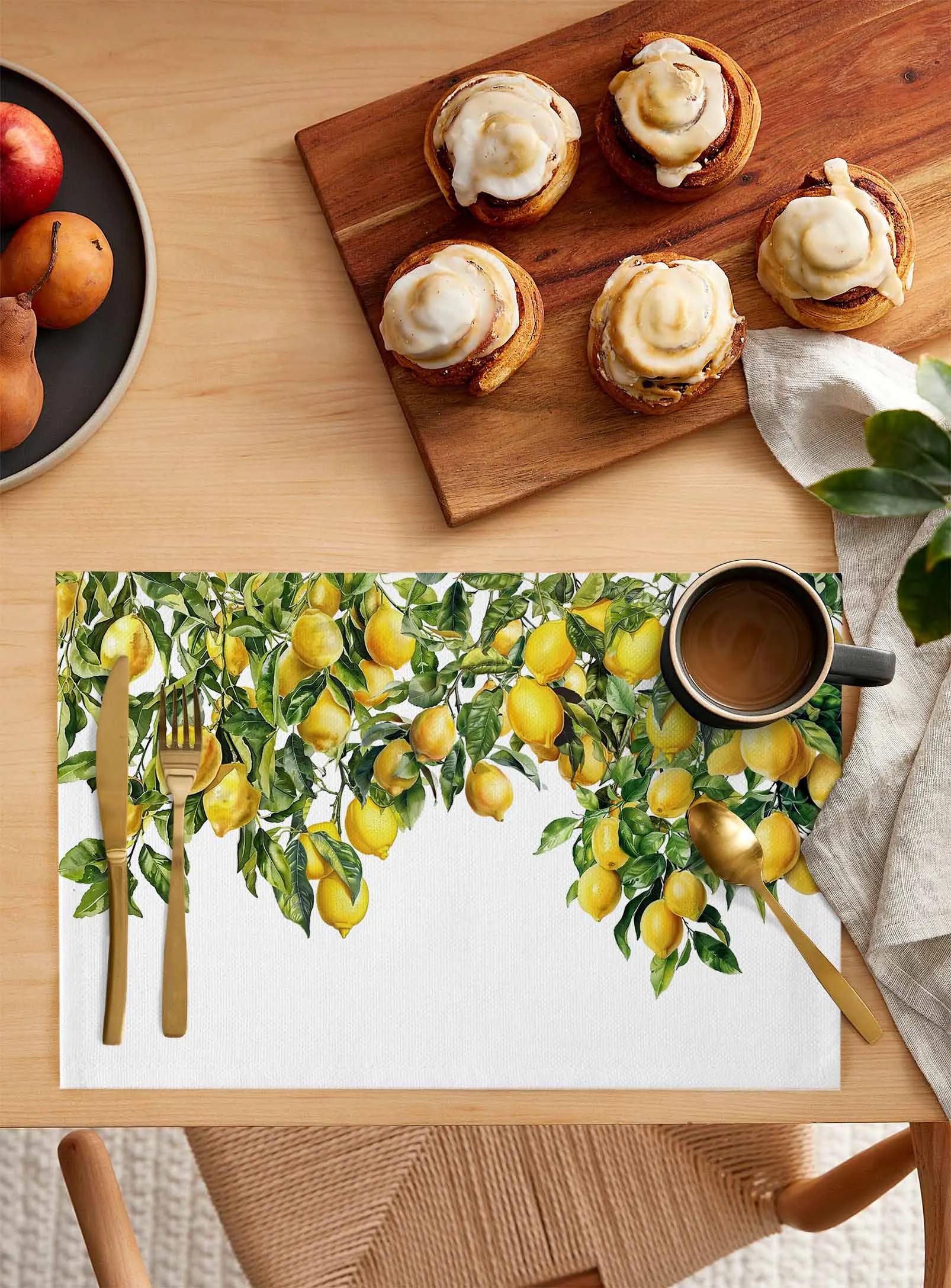 Summer Watercolor Lemon Vintage Placemat Wedding Party Dining Decor Linen Table Mat Kitchen Accessories Table Napkin