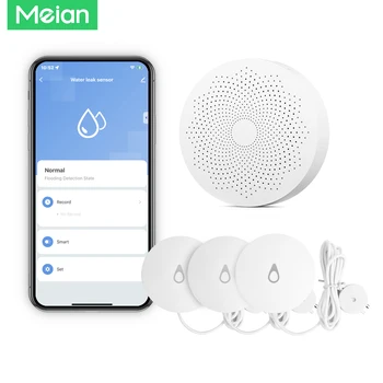 Meian Water Leak Detector Kit, 3 Pack WiFi Water Leak Sensor with 100dB Zigbee Hub, Wireless Water Sensor for Kitchen, Bathroom