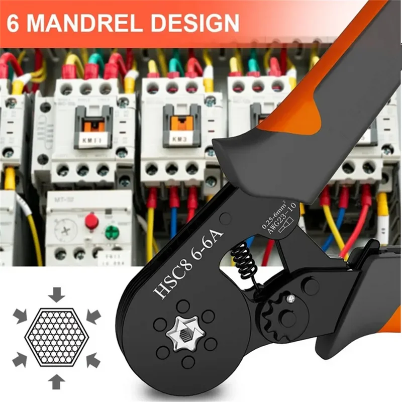 23-10AWG 0.25-6mm² 육각형 자체 조정 가능한 래칫 페룰 압착 도구 키트 400-2000pcs 와이어 터미널이 있는 크림퍼 키트