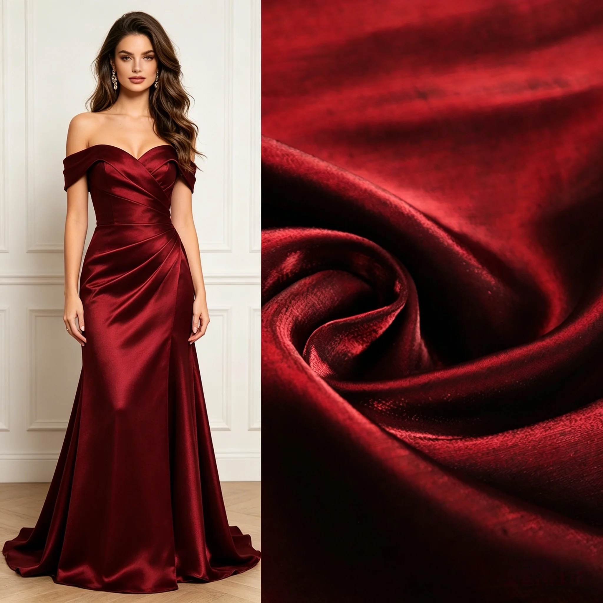 

Urgundy Shiny Satin Fabric Gradient Rayon Designer Material for Wedding Dress, Evening Gown, Cheongsam & Backdrop Cloth