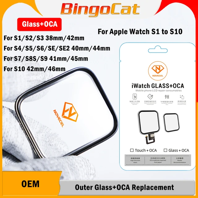 Novecel 5 szt. Szkło dotykowe LCD do Apple Watch Series 9 8 7 6 S10 S11 S5 S6 45mm 42mm 44mm + OCA, zamiennik