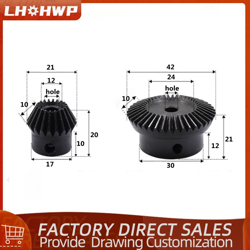 90度精密歯車,1 m20歯,40歯,プロセス穴,比率1:2, 1ペア