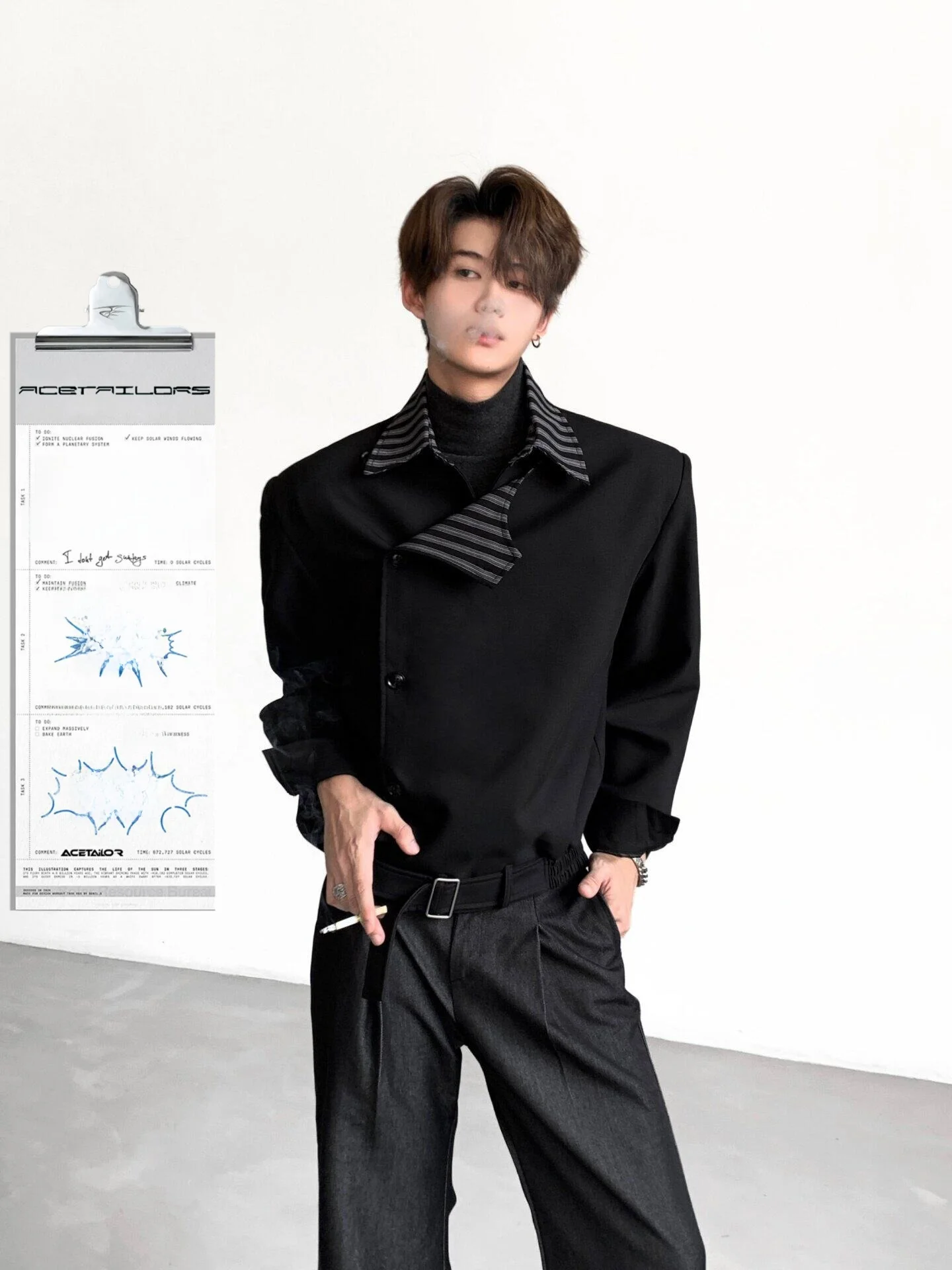 ACE Dark Lightweight Deconstructed Stripe Patchwork Men's Jacket Autumn Smart High-End Oblique Button Design Fashion Outerwear