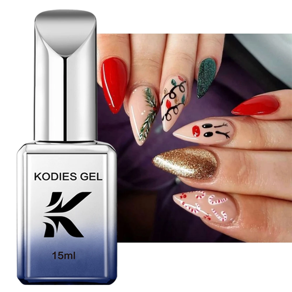 KODIES GEL Christmas Red Gel Nail Polish 15ML Semi Permanent UV Glitter Silver Gold Gel Varnish for Manicure Nails Art Design