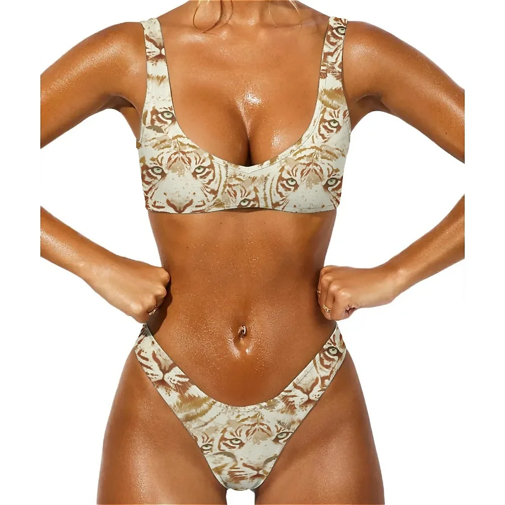 Sexy Bikini Set Tiger Print Tanga Bikini Badeanzug König des Dschungels Push-up Mode Strand Bade bekleidung High Cut Grafik Badeanzüge