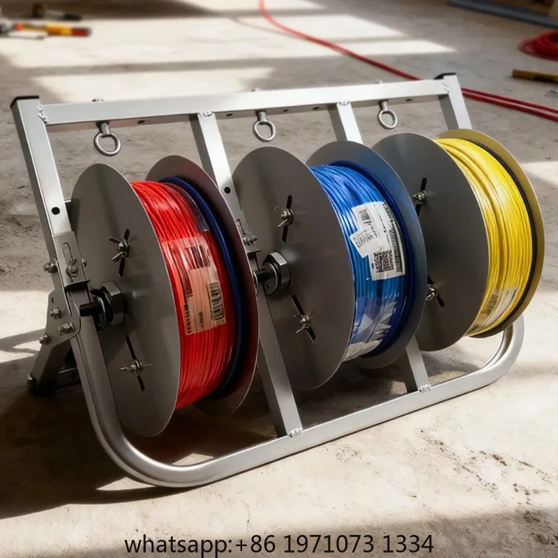 Electrician  Wire Dispenser Rack 3 Reel Pay-Off Rack Cable Discharge Stand Rotary Wires Feeder Organizational Tool for Cables
