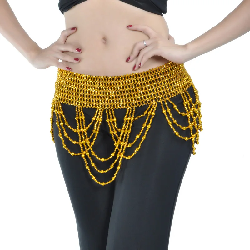 Belly Dance Round Bead Waist Chain Female New Beginner Shiny Drill Wave Belt  Accessories Hip Scarf Practice Performance Belts