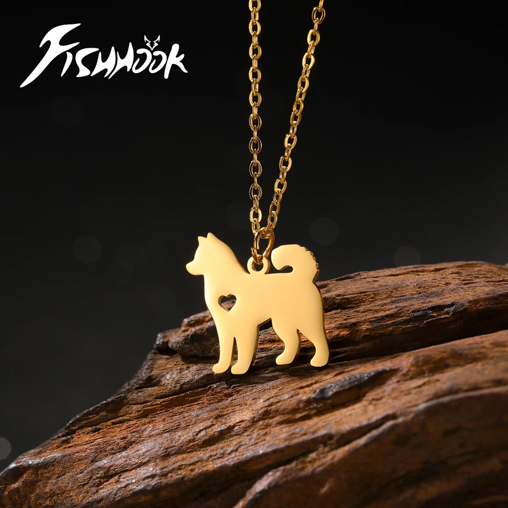 Fishhook Samoyed Dog Necklace Gift for Woman Men Kid Child Puppy Pendant Stainless Steel Chain Jewelry Accessories