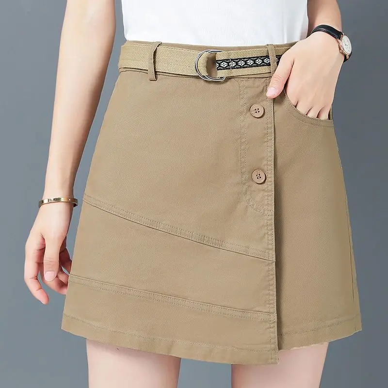 

2024 New Shorts Women's Summer High-waisted Slimming Simple Commuting Wide-leg Large Size Casual Pants Loose All-match Culottes