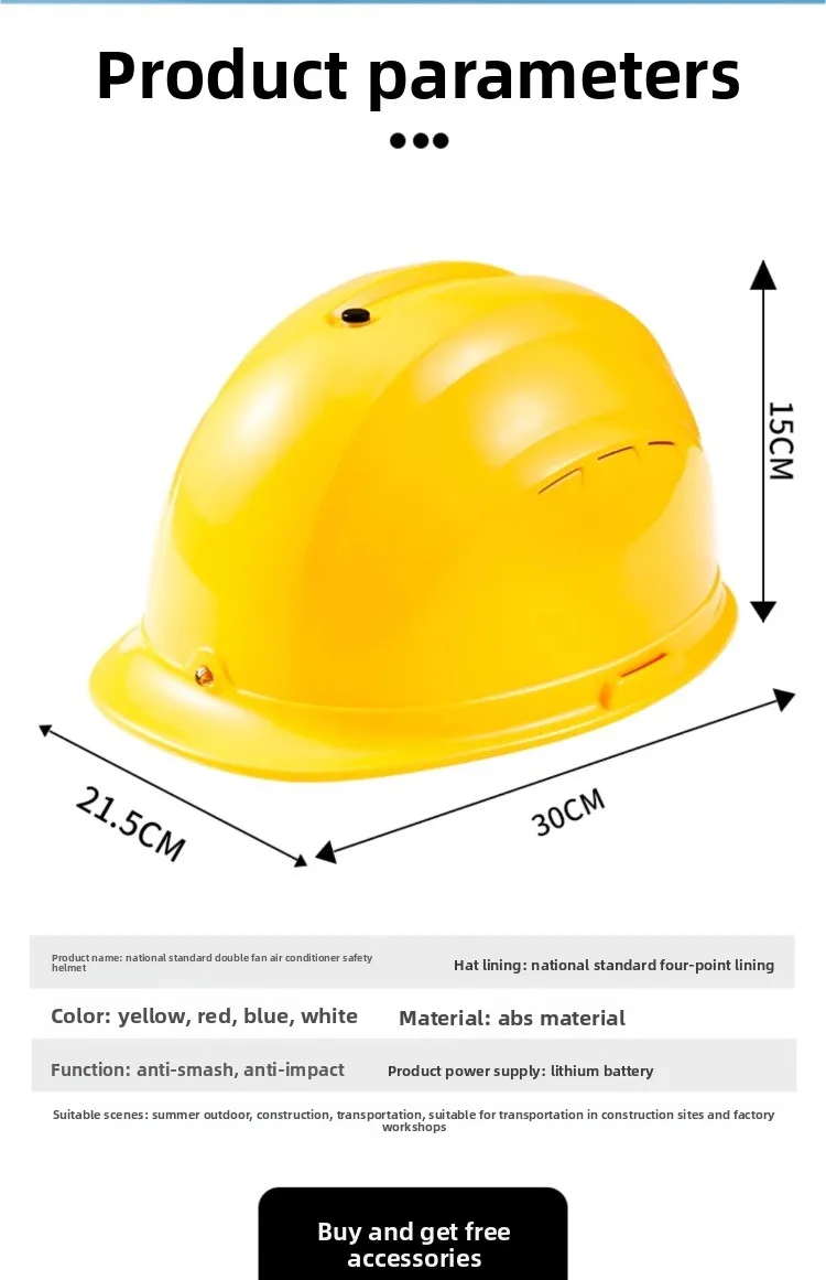 

Safety Helmet With Fan, Intelligent Air Conditioning For Cooling And Sun Protection, Dual Fans, Rechargeable