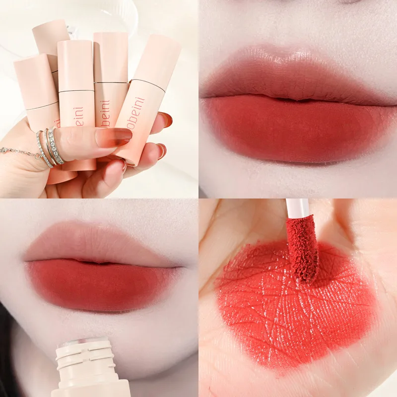 Matte Lip Gloss Lipstick, rapidamente, seca, hidrata, não revelando, linhas não tocam, o copo, batom tom vermelho, 6 cores