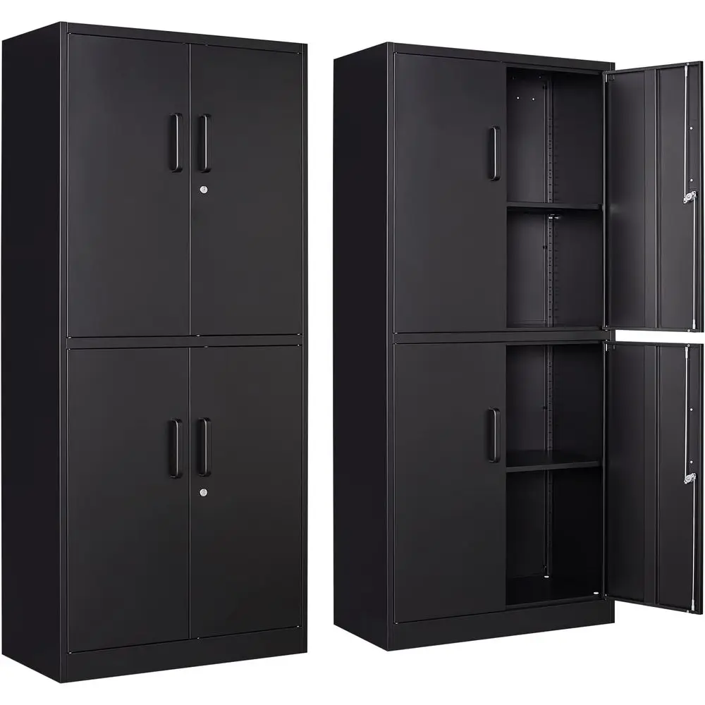 

Metal Storage Cabinet, Locking Steel Cabinet with 4 Doand 2 Adjustable Shelves, 71" Tall Steel Cabinet or Home Oice, Garage, Sch