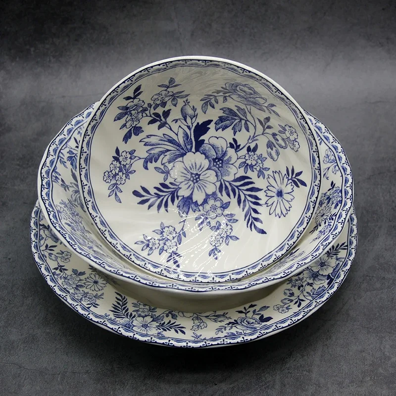 

The Blue And White Dinner Set Elegant England Style Dinner Ware Ceramic Breakfast Plate Beef Dishes Dessert Dish Soup Bowl