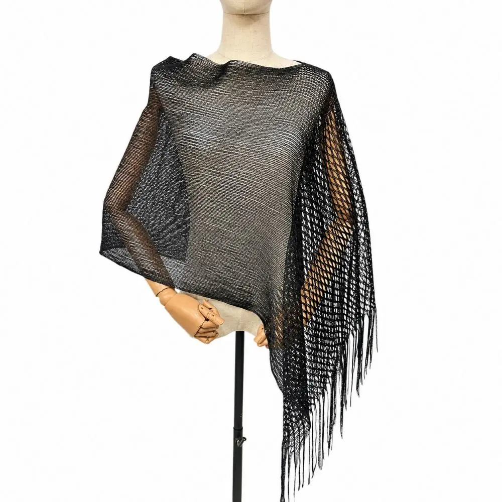 Multicolor Hollow Out Shawl Tassel Breathable Sun Protection Shawl Photo Props Gold Silver Thread Glitter Scarf Outerwear