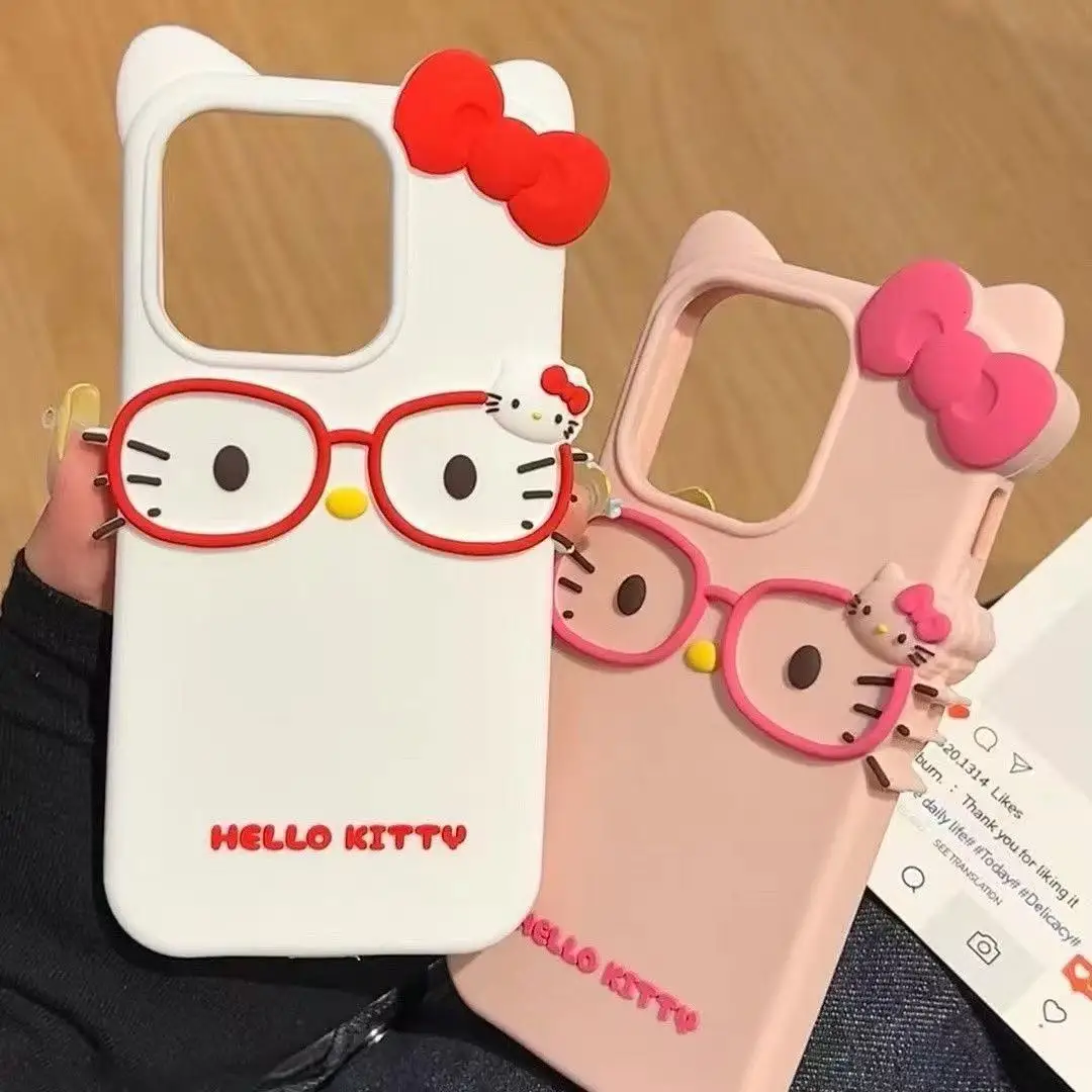 

Bestselling Hello Kitty 3D 11-Dimensional Adorable Glasses for Phone Case 13 For iPhone 12 Silicone 16 Cute Girl Gift