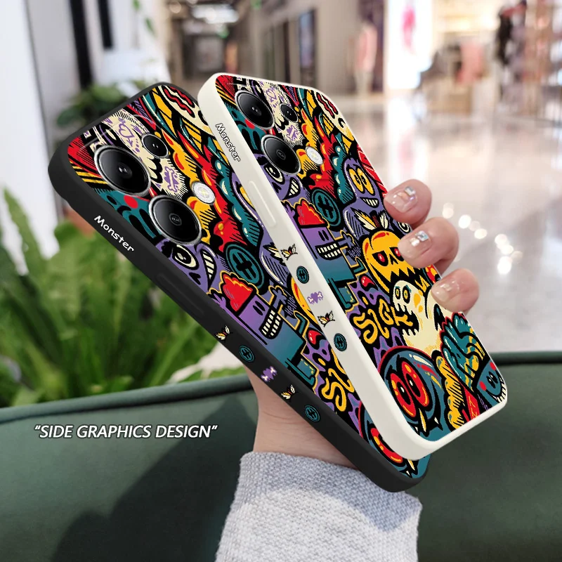 Pumpkin Monster Phone Case For Xiaomi Redmi Note 14 13 12 12S 11 11S 10 10S 9 9S Pro Plus 4G 5G Liquid Silicone Cover