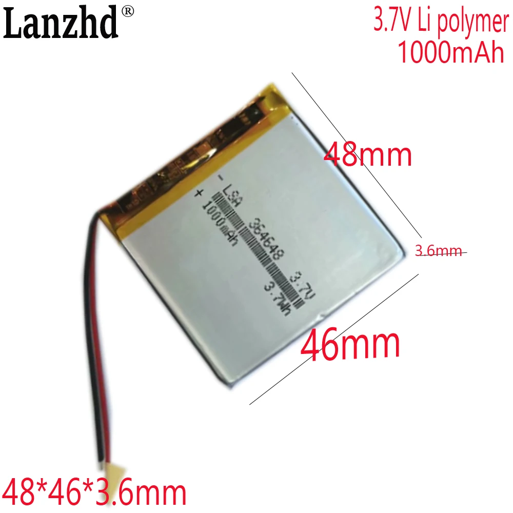 364648 Li lithium battery 1000mAh 3.7V For beauty instrument makeup mirror smart wear LED brand  battery