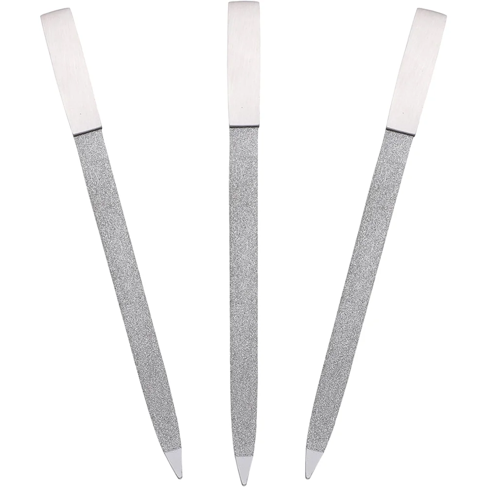 

3 Pcs Nail Files Tools Double Sided Metal Silver Stainless Steel Manicure Pedicure