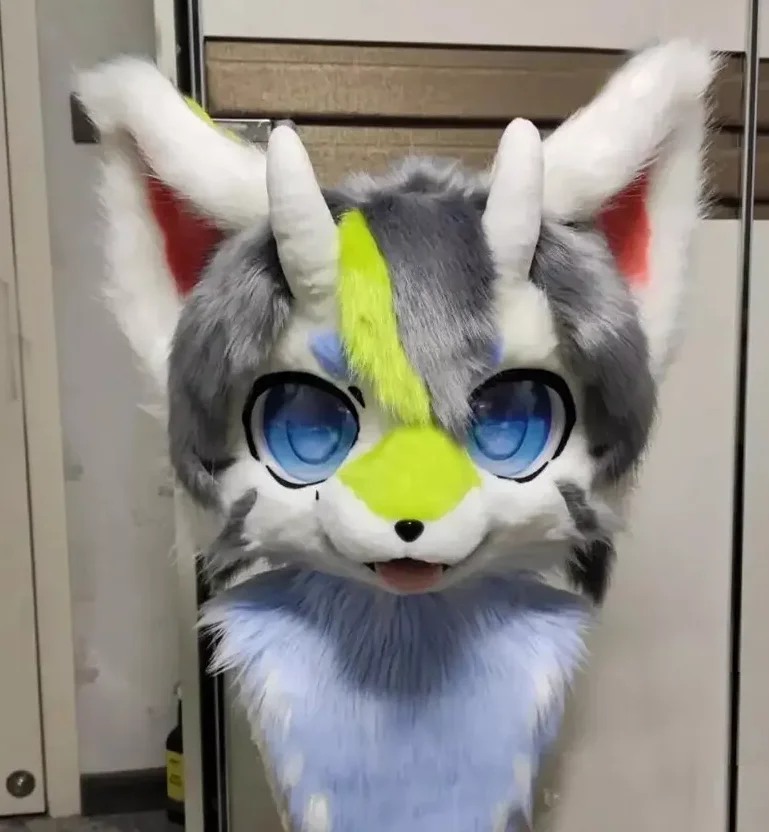 봉제 fursuit 허스키 마스코트 의상 헤드 커버 성인 여우 어린이 할로윈 코스프레 위장 상업 쇼