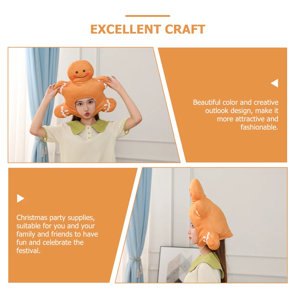 Cartoon Gingerbread Man Hat Costume Accessories Plush Headwrap for Men Headdress