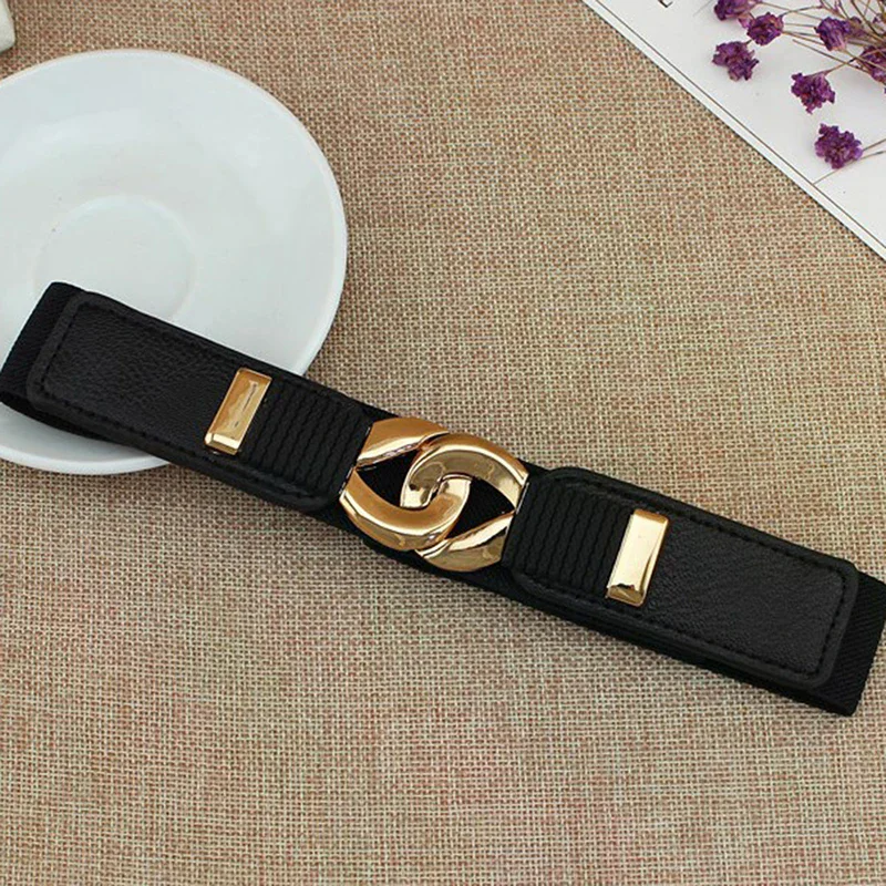 Wide Metal Buckle Belt - Female Elastic Waistband, Vintage Sweater Coat Strap