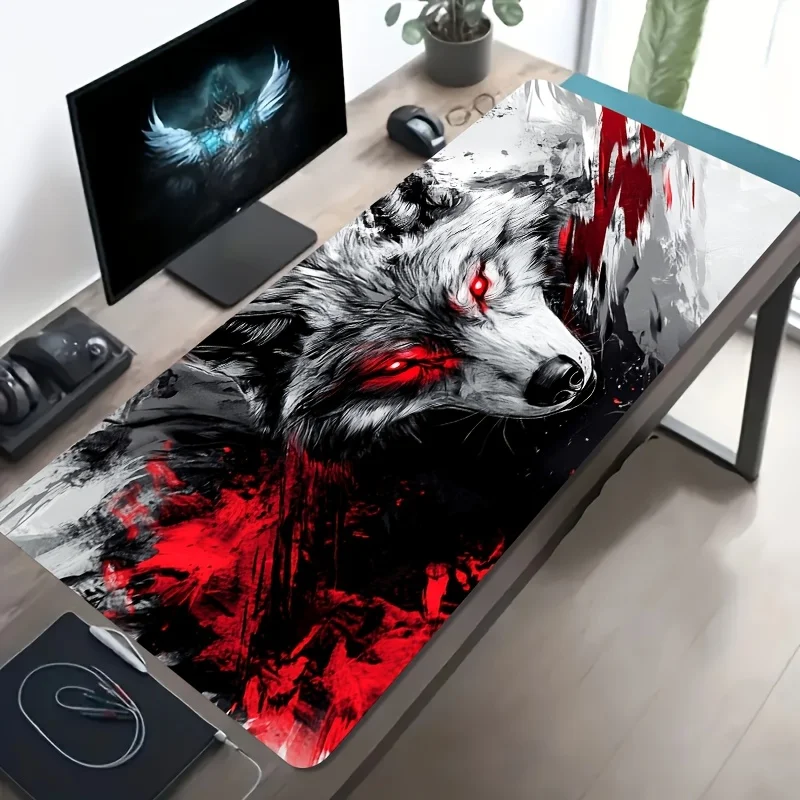 

Evil Red Eye Wolf Gaming Mouse Pad Large Non-Slip Rubber Base Desk Mat for Office Gamer