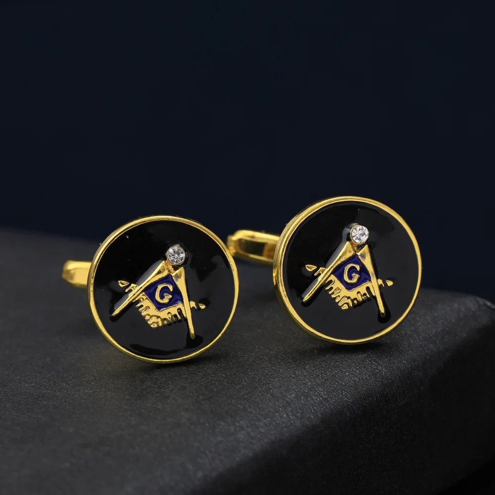 A Pair of Masonic Round Drip Oil Cufflinks Fashion French Shirt Sleeve Studs Cufflinks Business Suit Shirt Pin