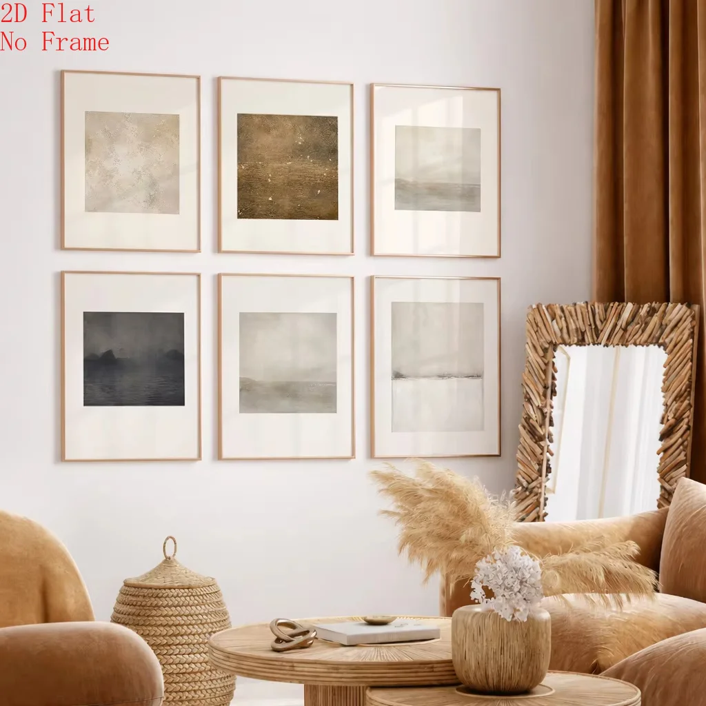 Abstract Landscape Neutral Beige Brown Misty Minimal Texture Abstract Minimalist Landscape Canvas Poster Wall Art