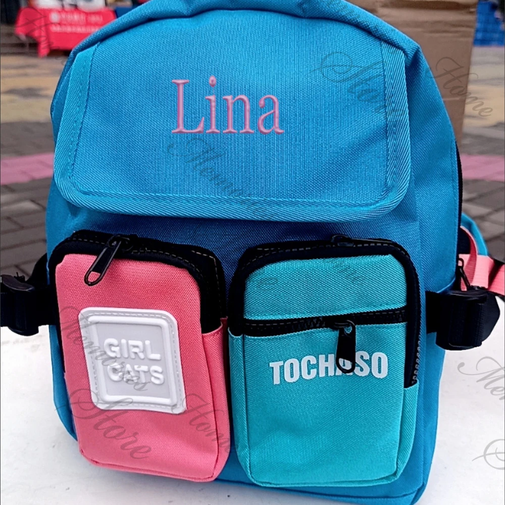 

Embroidered Name Children's Backpack Custom Name Large Capacity Boys Girls Unique Schoolbags with Double Pocket Kids Gift Bags