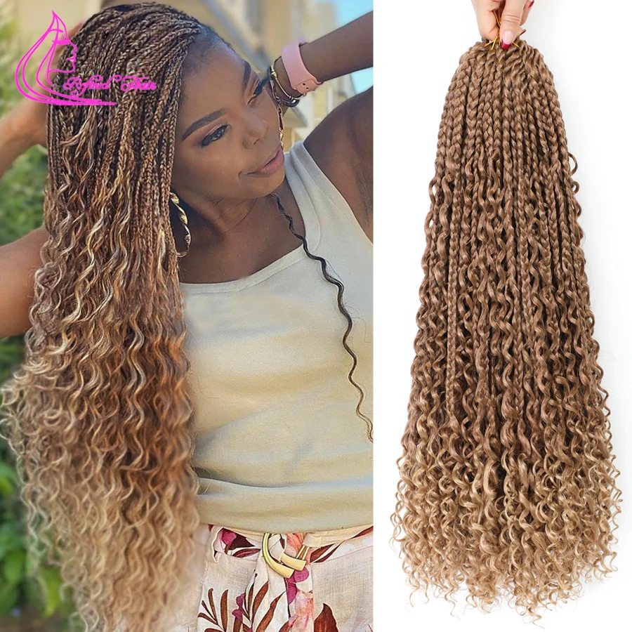 Boho Box Braids Synthetic Hair 14 18 24inch Curly Ends Goddess Box Braids Braiding Hair Extensions with Fly Curl For Black Woman