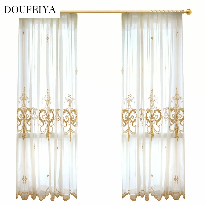 Luxury American Window Curtains for Living Room Bedroom Dining Embroidery Retro French Light Luxury Custom Decor White Tulle