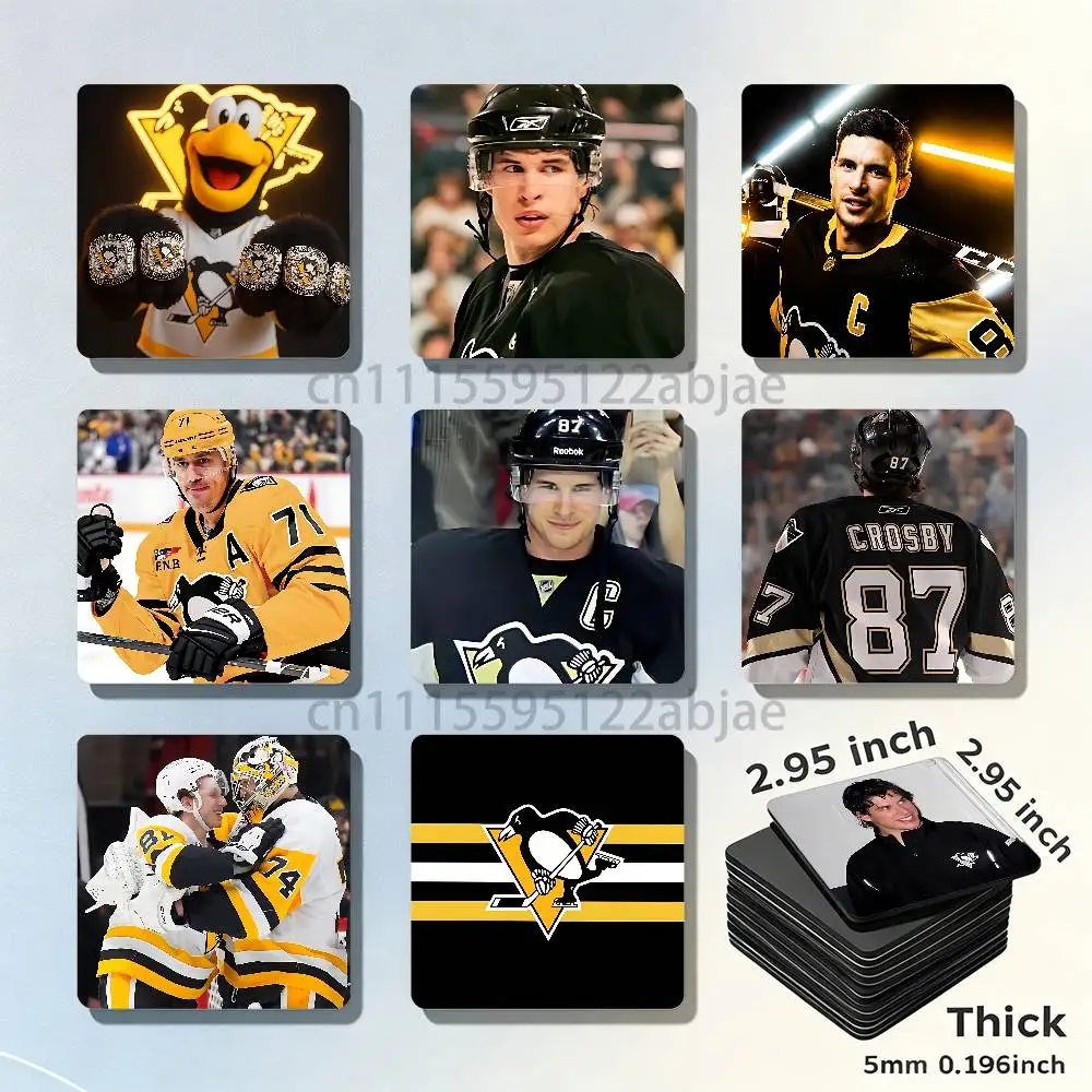 P-Pittsburgh Penguins 75mm Square Cute Fridge Magnet Decorative Refrigerator Magnet Home Kitchen Decoration Souvenir Gift