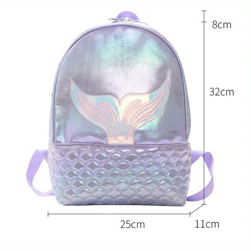 Mochila de sirena brillante para niños y niñas, mochila Kawaii de gran capacidad, bordado láser brillante, mochila láser de viaje para estudiantes