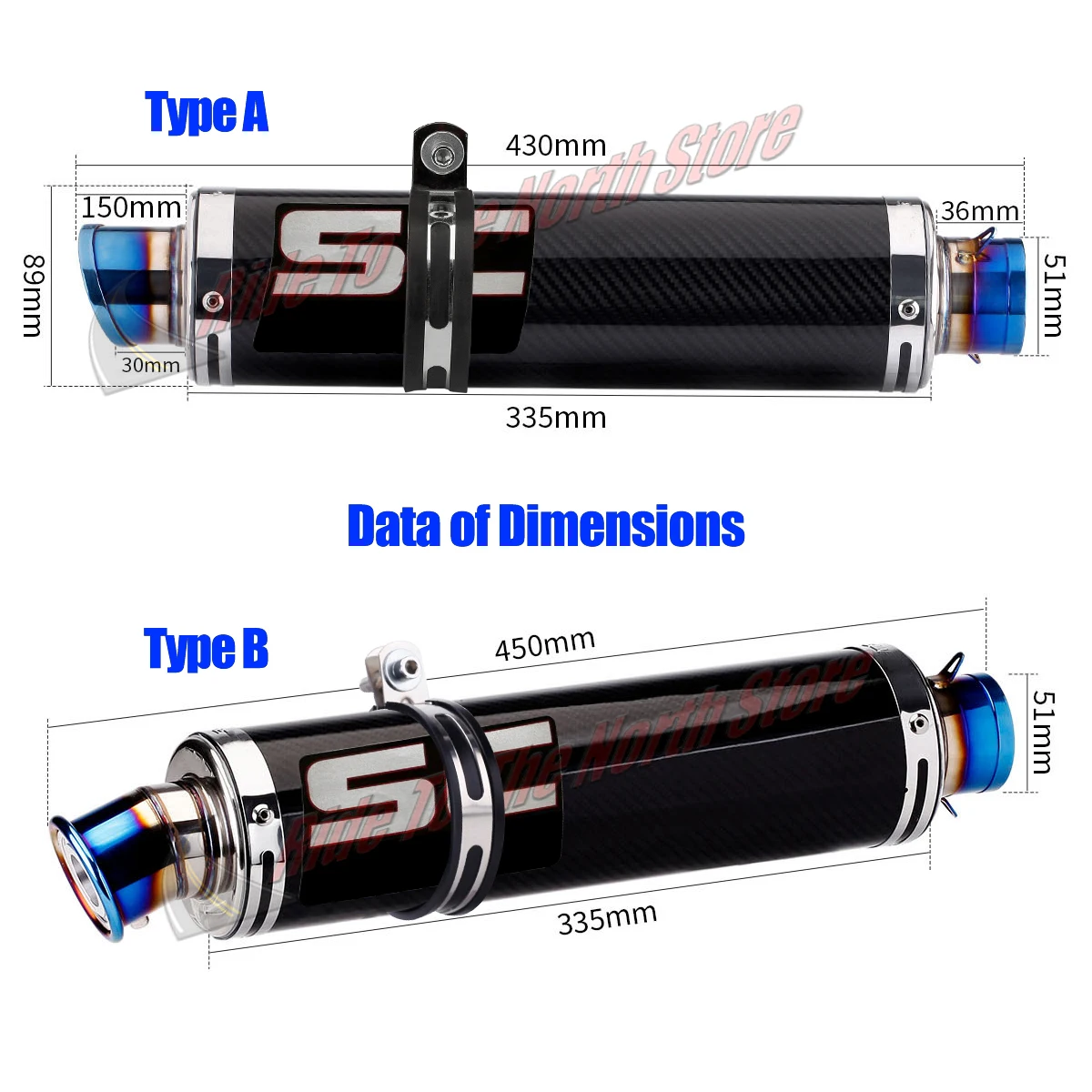 51mm Universal Interface Carbon/Stainless SC Motorbike Exhaust Muffler Pipe for Kawasaki Yamaha Honda Suzuki Bmw CFmoto ETC