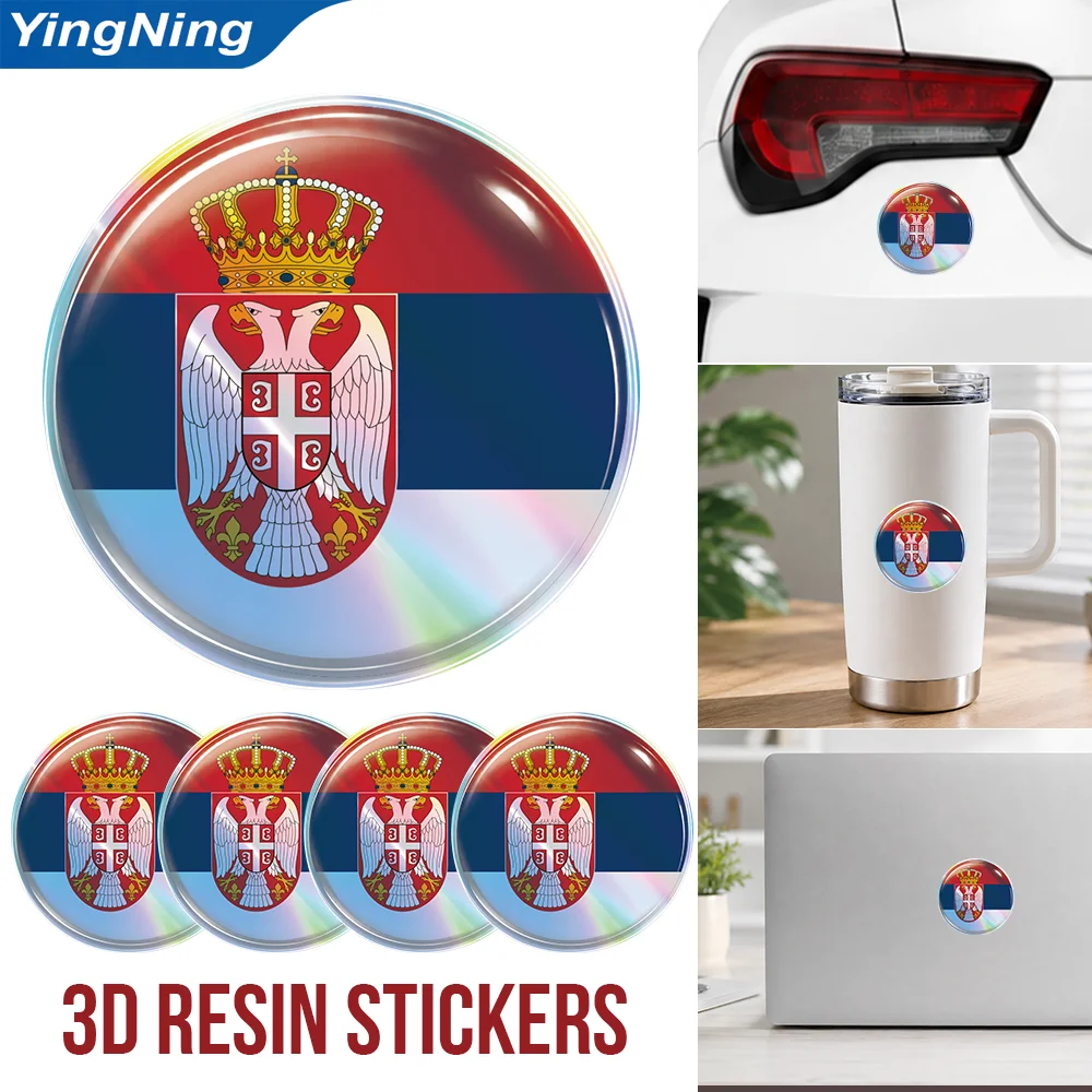 Serbia Flag 3D Resin Domed Sticker Serbian Coat of Arms Eagle Round Emblem Self Adhesive Decal Car Laptop Motorcycle Decoration