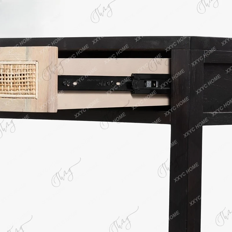 LXSolid wood simple braided rattan combination corner desk combination study desk complete high-end customizable
