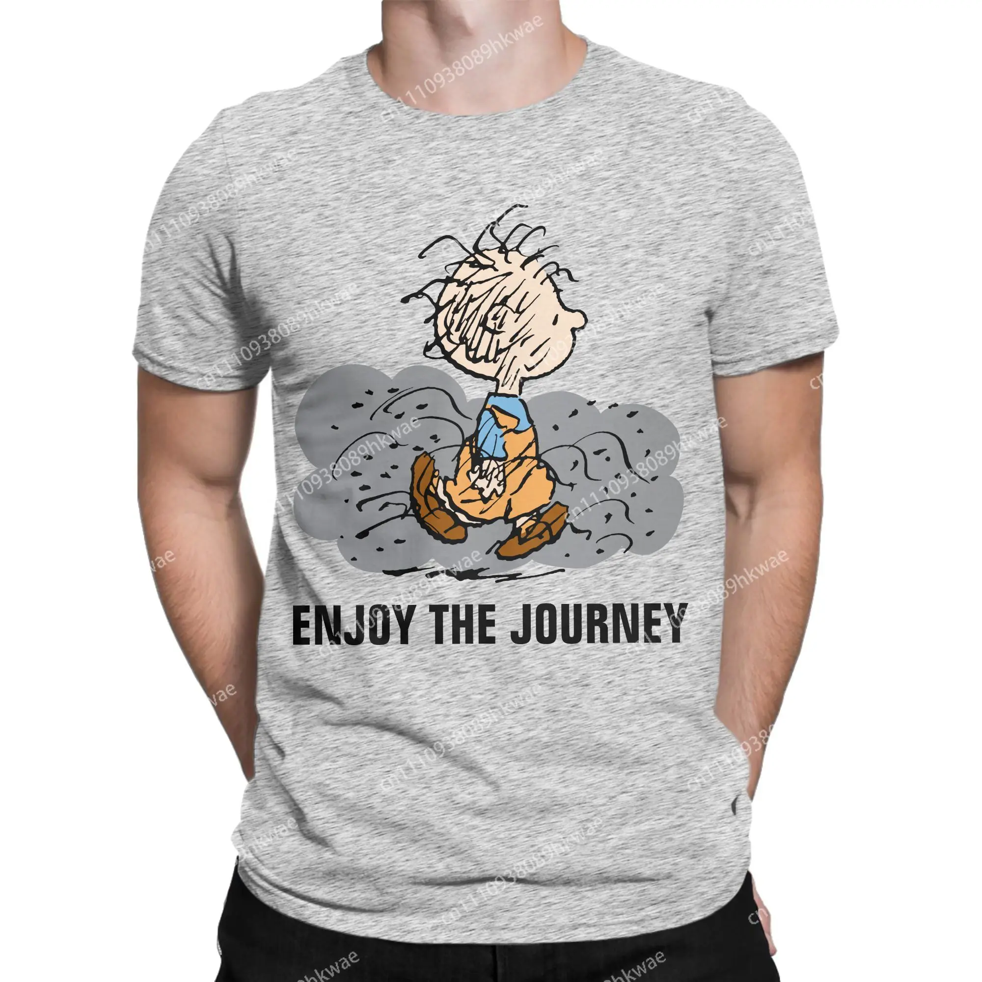 Men Peanuts Snoopy Pigpen Walking Cloud T Shirt  Pure Cotton Clothes Casual Short Sleeve Crewneck Tee Shirt Plus Size T-Shirt