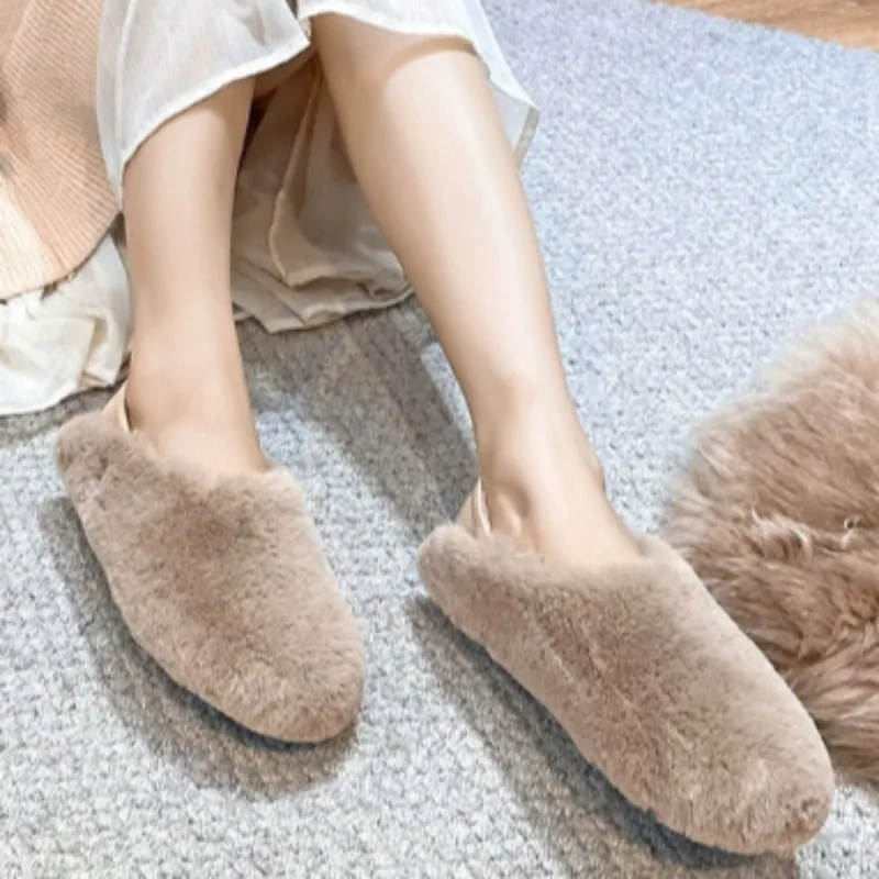

Flats Women Fur Shoes Fad Casual Plush Slippers 2025 Winter Classical Sneakers New Trends Walking Shoes Home Zapatillas De Mujer