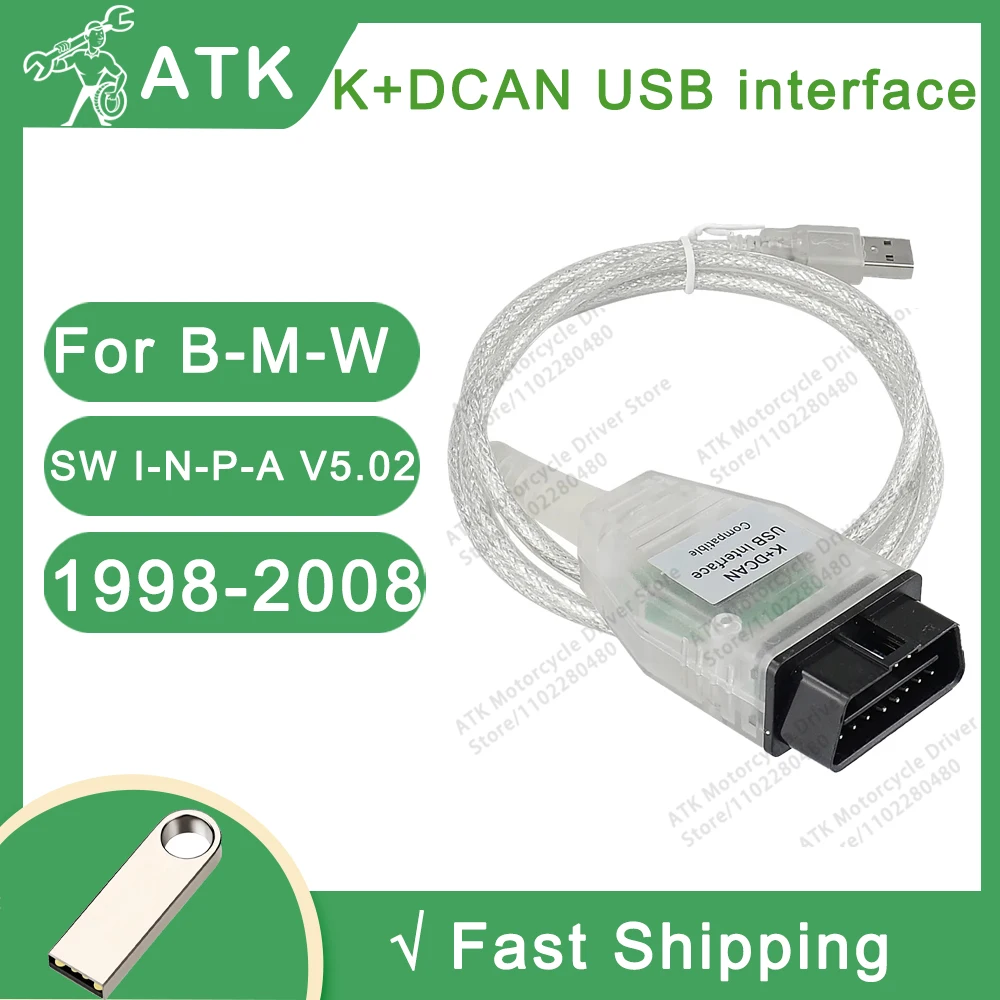 

Car scanner K+DCAN USB interface for B-M-W White I-N-P-A V5.02 Error Code Reading and Clearing repair tools Driver programming