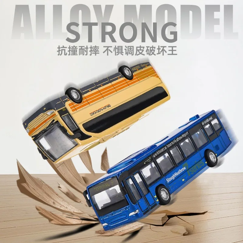 نموذج حافلة عمل فاخرة بطبقة مزدوجة من خليط معدني، حافلة المدينة، حافلة صغيرة، حافلة مكوكية، سيارة لعبة للأطفال، هدية للأولاد #3