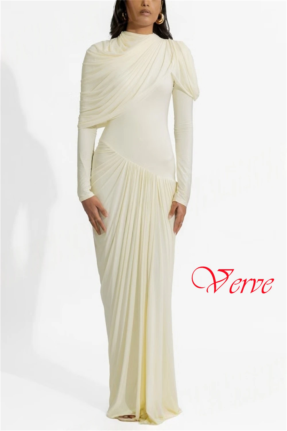 Customized Soft  Jersey Evening Dress Exquisite Crew Neck Long Sleeves Special Occasion Gowns Simple Sweep Train Prom Dress