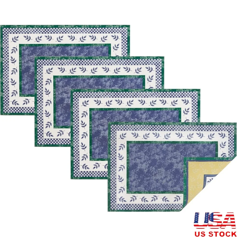 

Elegant Reversible Cotton Placemats Set of 4 Mediterranean Design Durable Table Mats 14x20 Inches Machine Washable Home Decor
