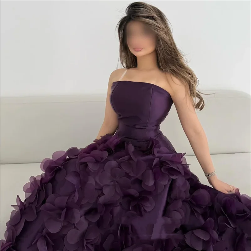 Abito da sera arabo saud فساتmaveraات Personalizzato senza spalline senza maniche Fiori fatti a mano Sweep Train Abito da ballo arabo