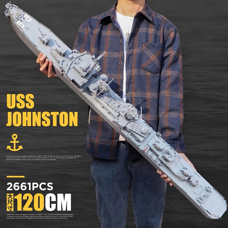 WW2เข้ากันได้กับ Lego เรือรบทหาร Series เรือรบ USS Johnston บล็อกตัวต่อเรืออิฐของเล่นสำหรับของขวัญเด็ก