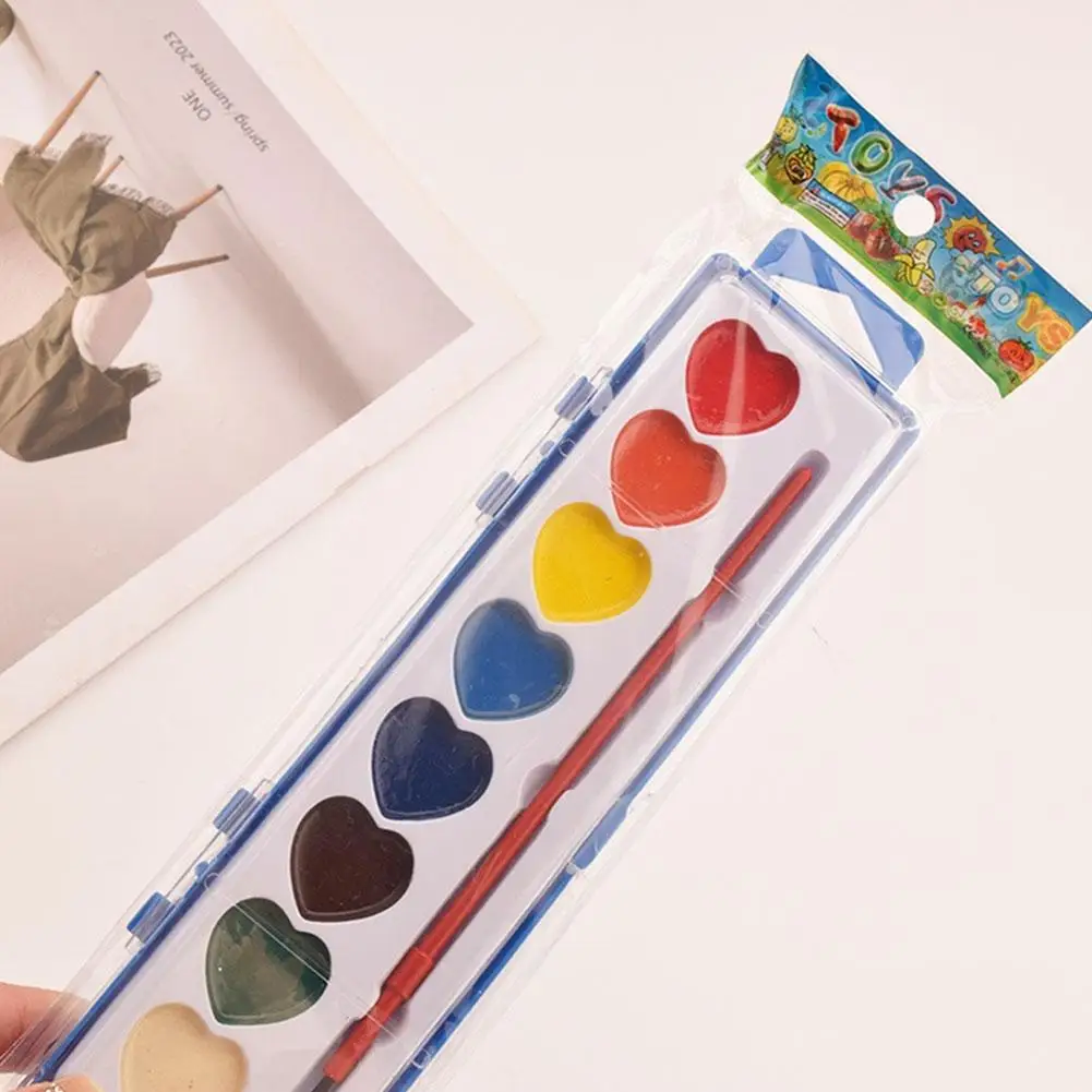 Childrens Watercolor Paints Heart Design 8 16 Colors Solid Semi Moist Pigments Smooth Blending Non Staining Art Set With Brush