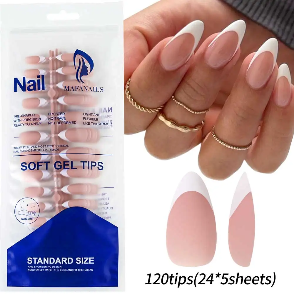 120/150pcs Matte White French Gel Nail Tips Medium Almond Nude Press On Nails 0.75-2.6cm Pink/Nude ABS Soft Gel Nail Flase Tips