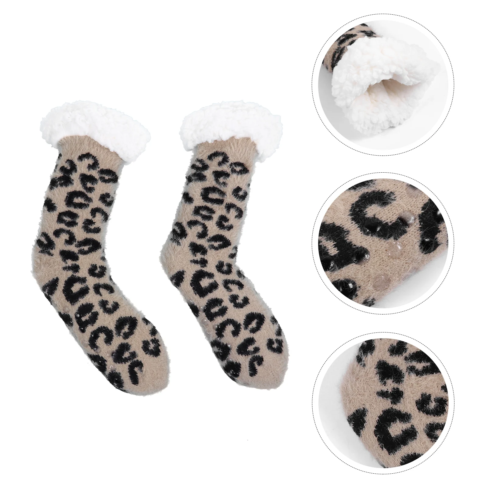 

Leopard Floor Socks House for Women Fleece Lined Cozy Slippers Fluffy Animal Warm Sleep